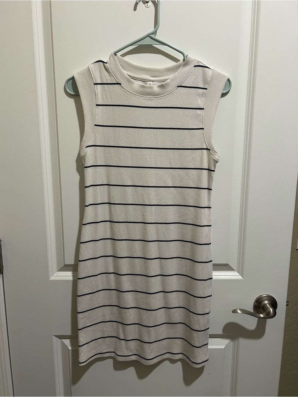 a new day Cream Sleeveless Midi Dress with Black Stripes